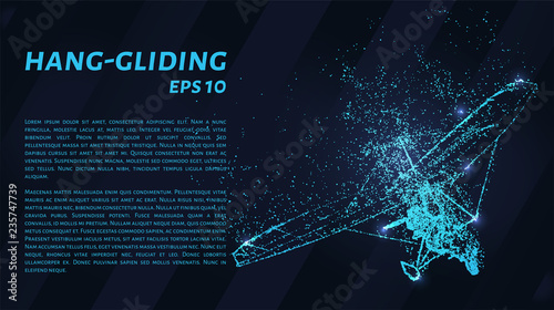 A hang glider out of blue luminous points. Hang glider concept design.