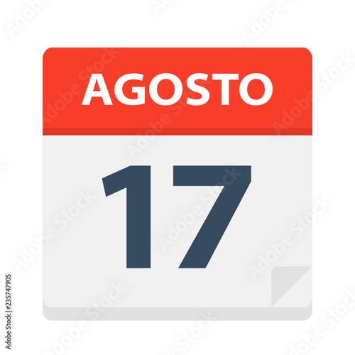Agosto 17 - Calendar Icon - August 17. Vector illustration of Spanish Calendar Leaf