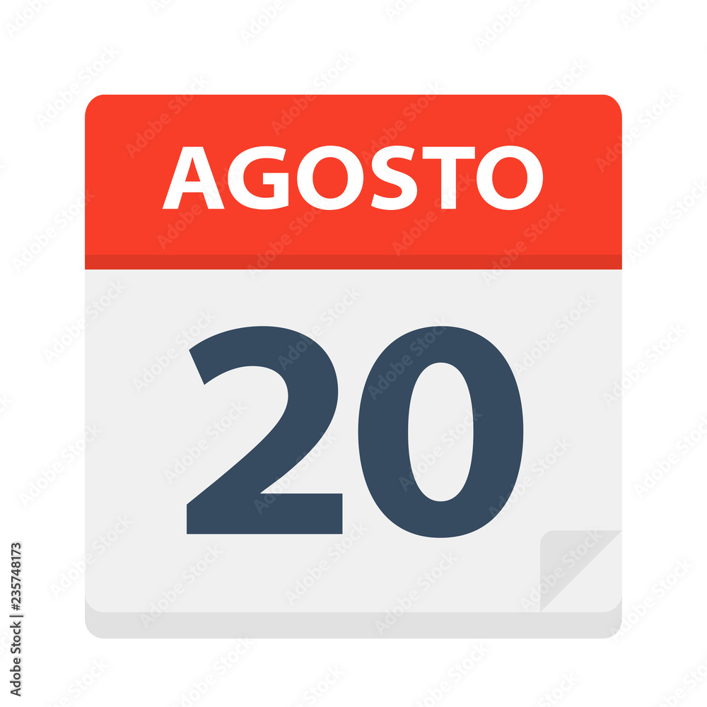Agosto 20 - Calendar Icon - August 20. Vector illustration of Spanish Calendar Leaf Agosto 20 - Calendar Icon - August 20. Vector illustration of Spanish Calendar Leaf