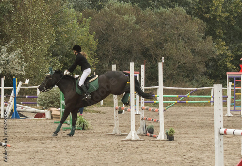 jump over the barrier on a horse