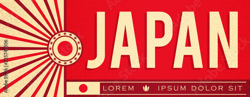 Japan Patriotic Vintage banner design  typographic vector illustration  Japanese flag colors