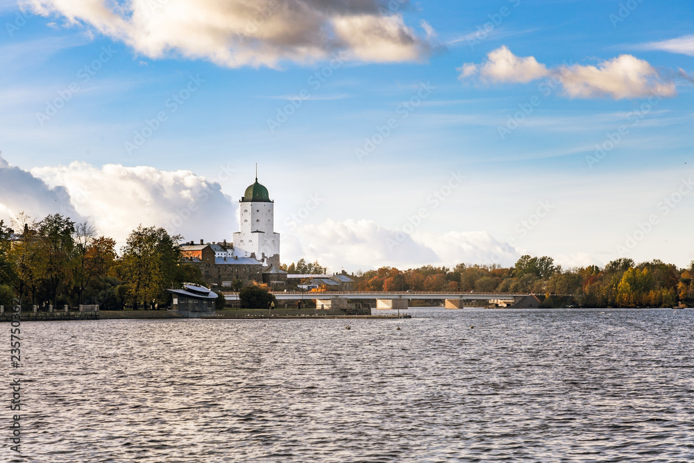 the landscape of the castle in Vyborg in the autumn