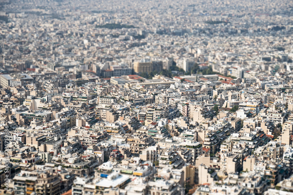 Aerial view on rooftops and houses in Athens, Greece.