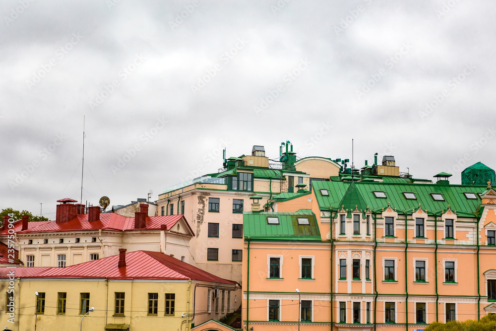 multi-colored roofs of old multi-storey buildings in St. Petersburg