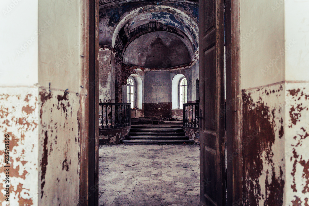 Inside Interior of an old Abandoned Church in Latvia, Galgauska - light Shining Through the Windows Inside Interior of an old Abandoned Church in Latvia, Galgauska - light Shining Through the Windows