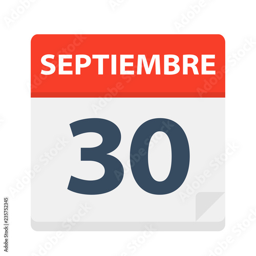 Septiembre 30 - Calendar Icon - September 30. Vector illustration of Spanish Calendar Leaf