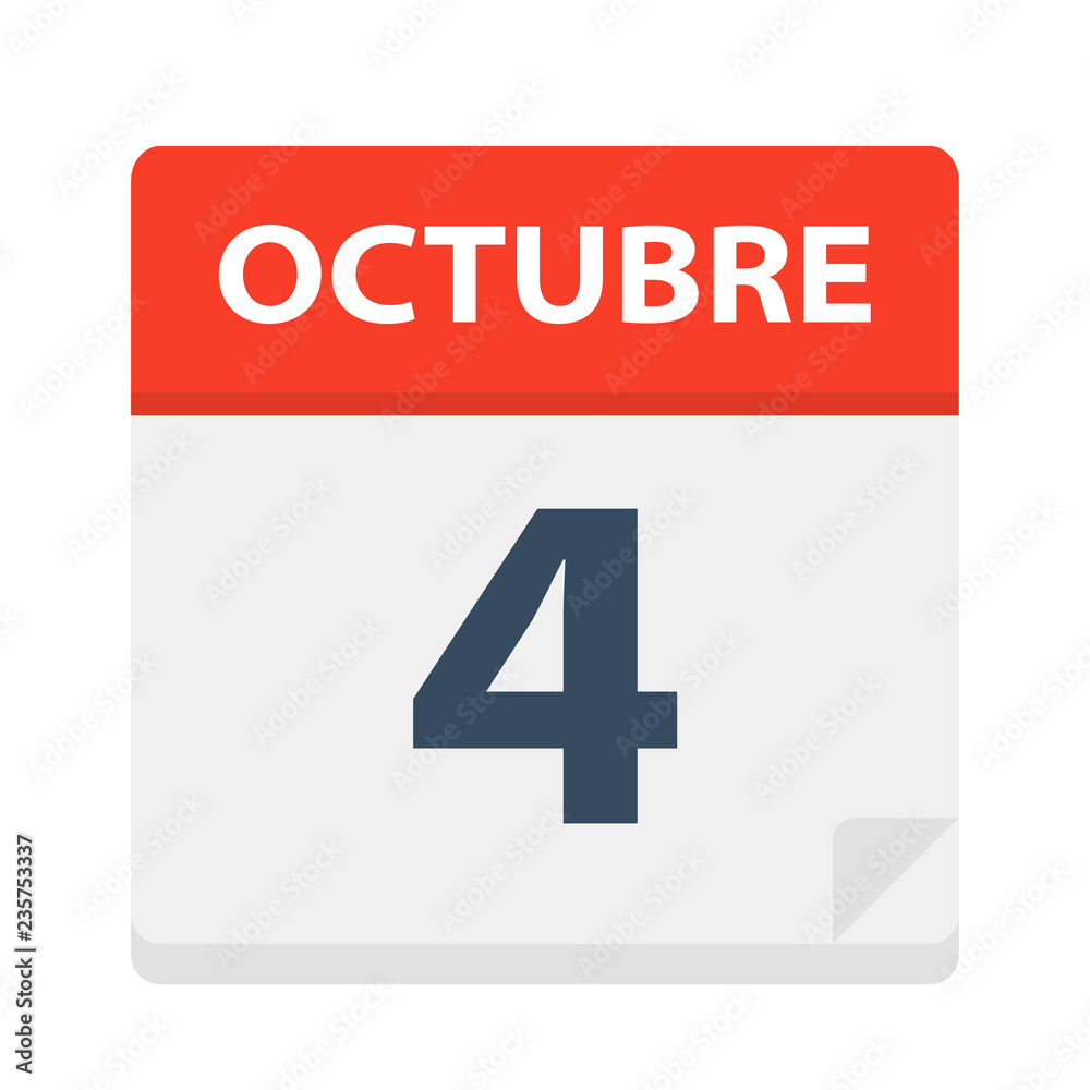 Octubre 4- Calendar Icon - October 4 - Vector illustration of Spanish Calendar Leaf Octubre 4- Calendar Icon - October 4 - Vector illustration of Spanish Calendar Leaf