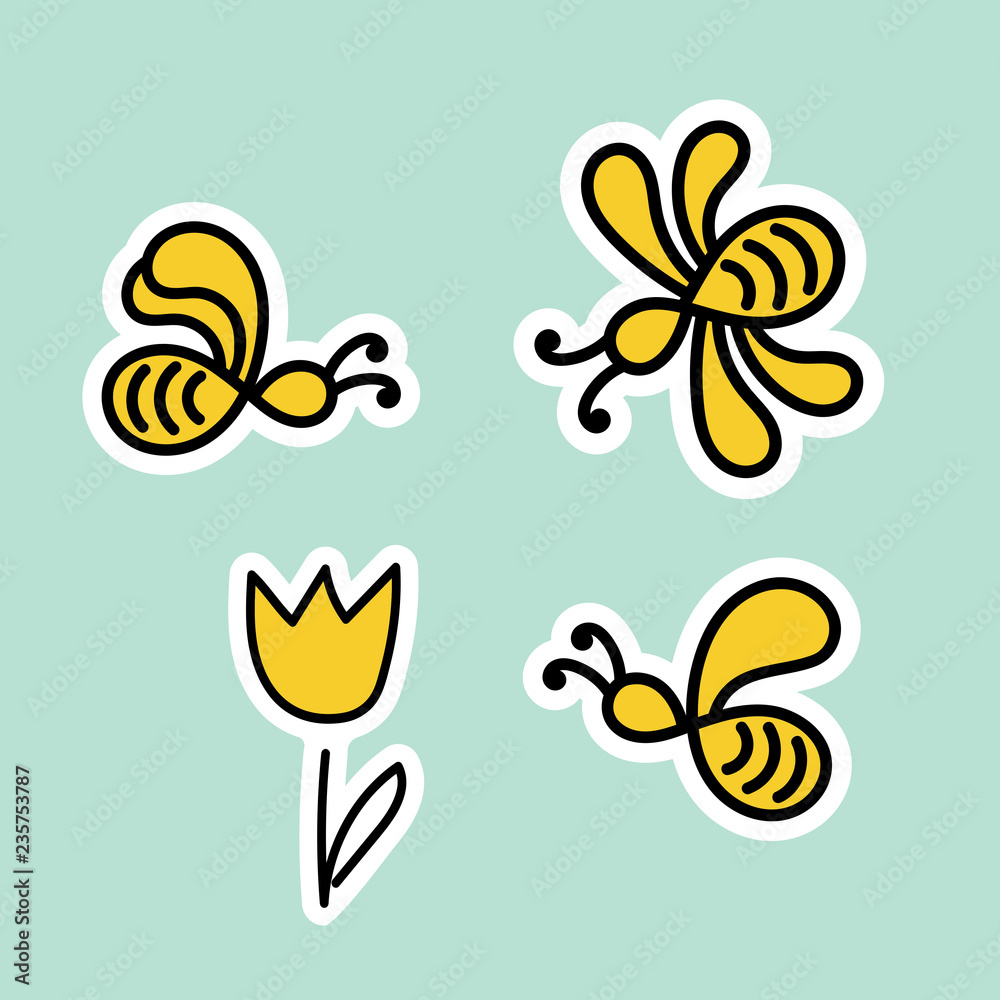 Obraz premium Bees, vector. sticker