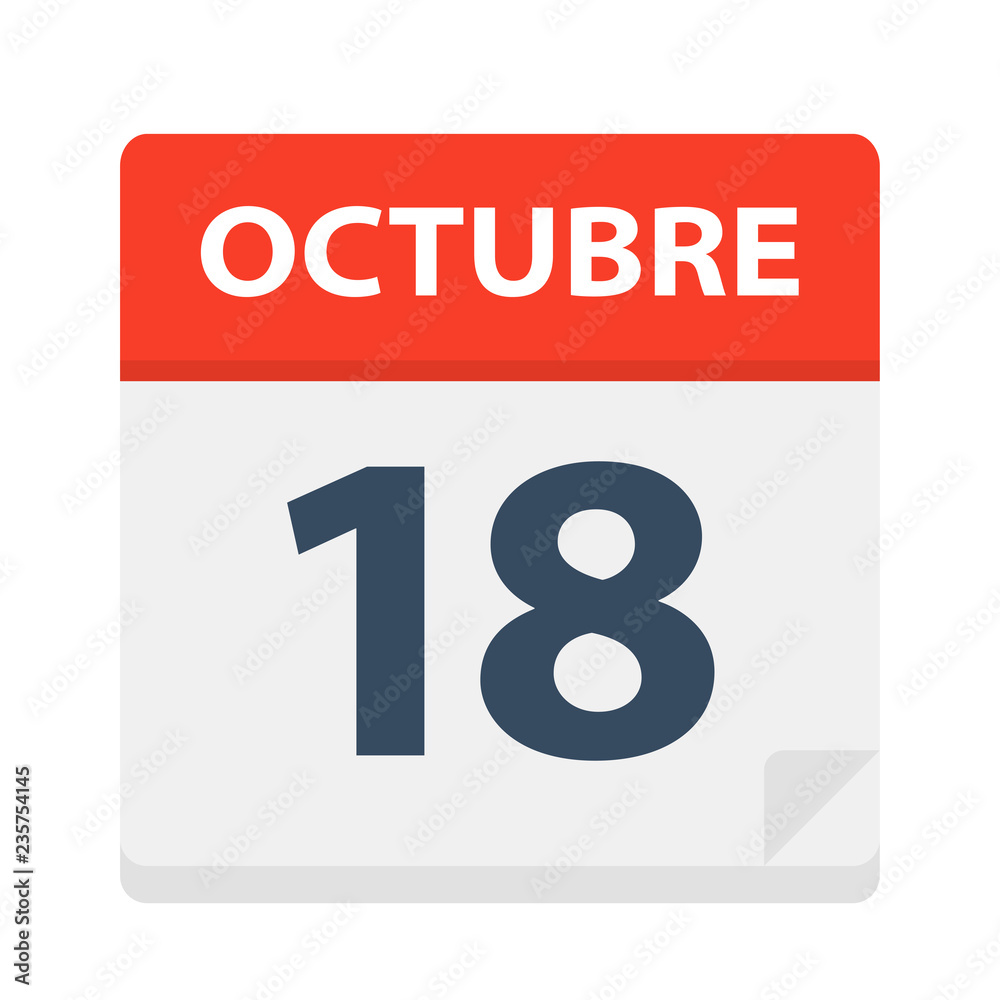 Octubre 18 - Calendar Icon - October 18. Vector illustration of Spanish Calendar Leaf Octubre 18 - Calendar Icon - October 18. Vector illustration of Spanish Calendar Leaf