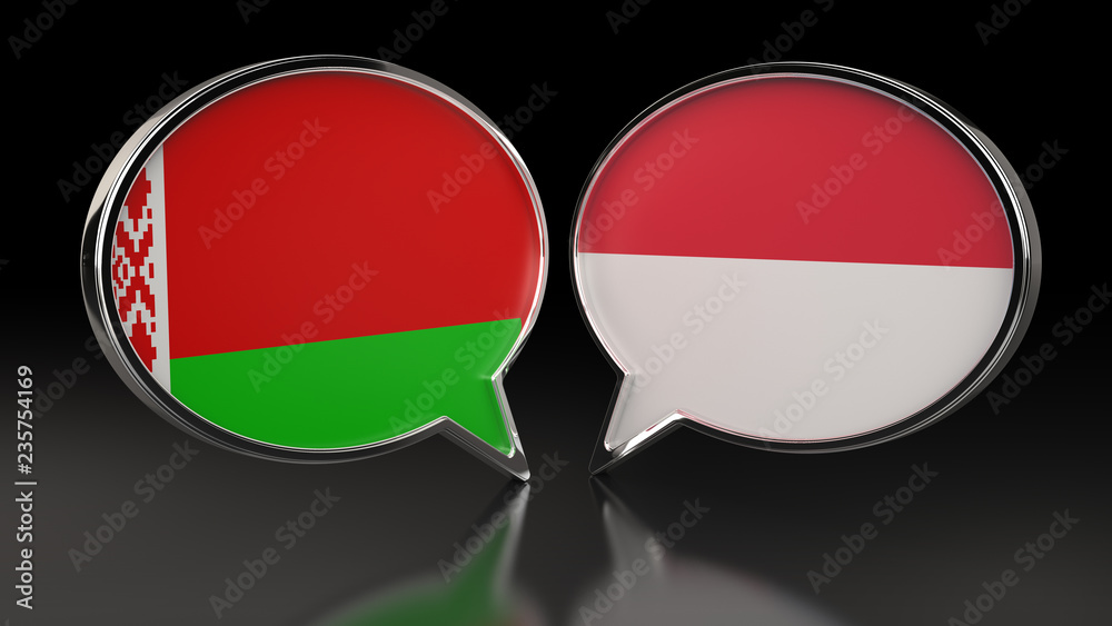 Obraz premium Belarus and Monaco flags with Speech Bubbles. 3D illustration