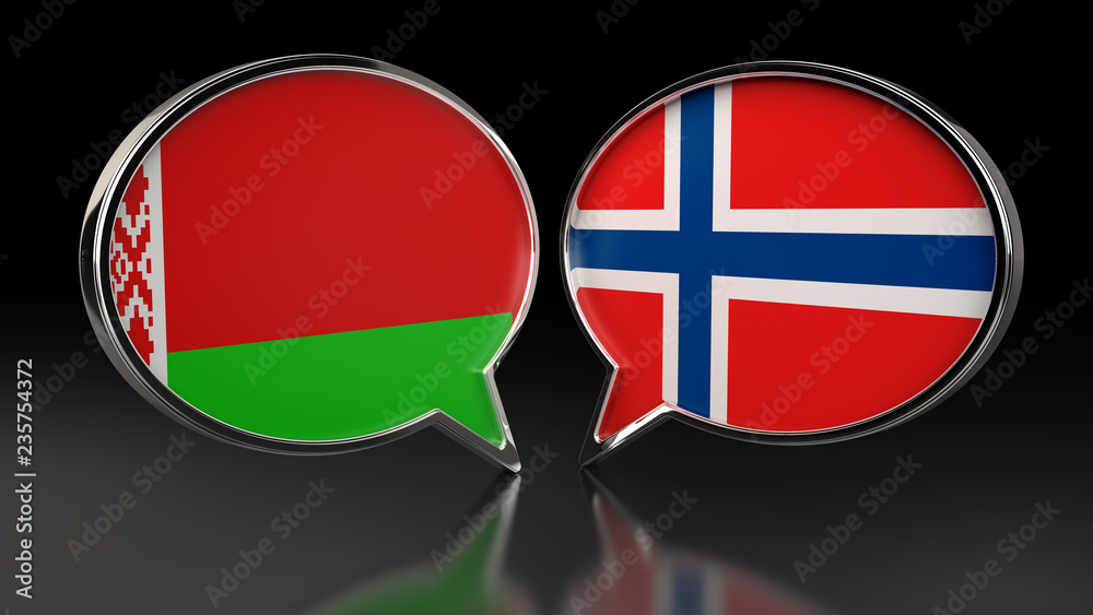 Fototapeta premium Belarus and Norway flags with Speech Bubbles. 3D illustration