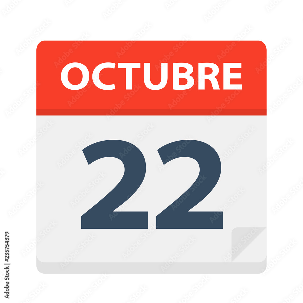 Octubre 22 - Calendar Icon - October 22. Vector illustration of Spanish Calendar Leaf Octubre 22 - Calendar Icon - October 22. Vector illustration of Spanish Calendar Leaf
