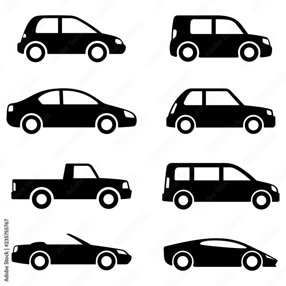 Different cars icons collection. Vector