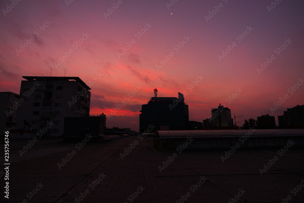 Sunset view from roof of the building