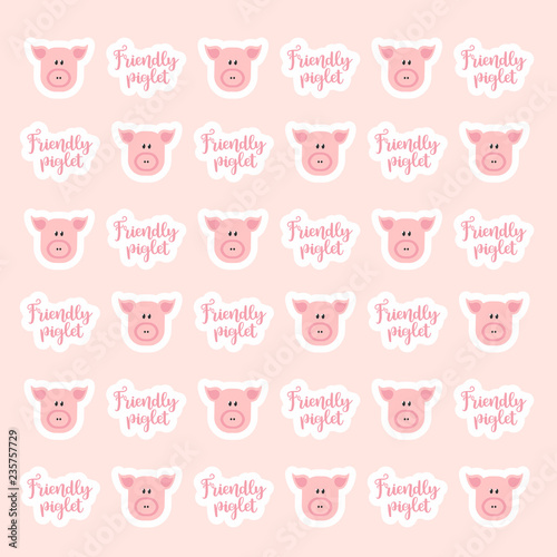 Happy cartoon Friendly piglet pattern