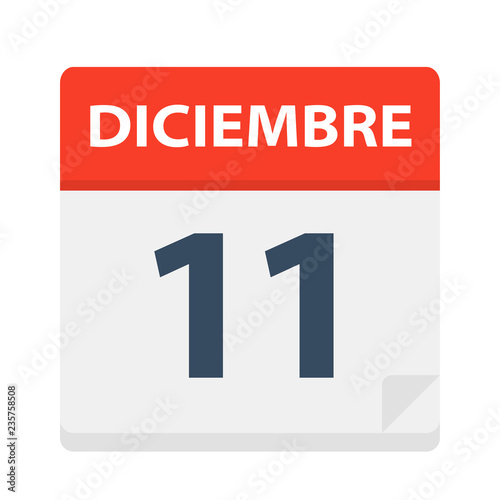 Diciembre 11 - Calendar Icon - December 11. Vector illustration of Spanish Calendar Leaf