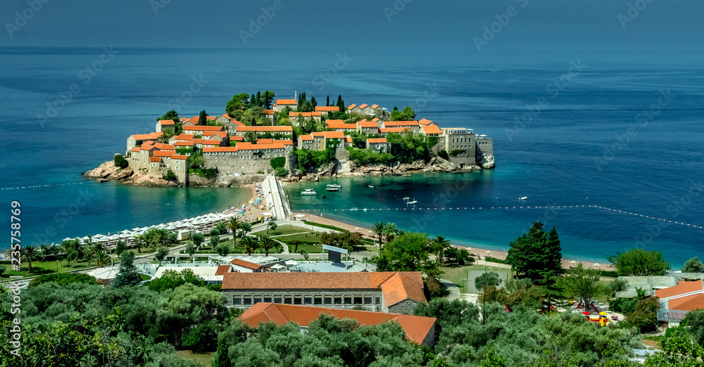 Sveti Stefan island in adriatic sea, Montenegro