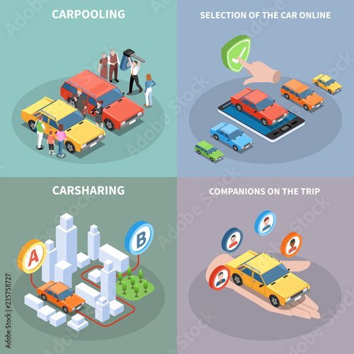 Carsharing Concept Icons Set