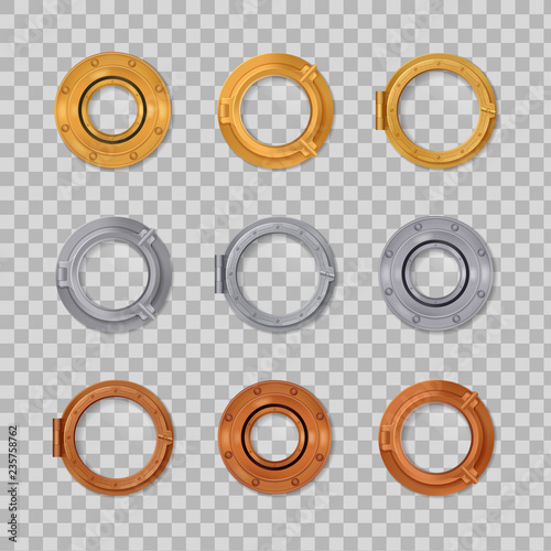 Porthole Realistic Transparent Colored Icon Set