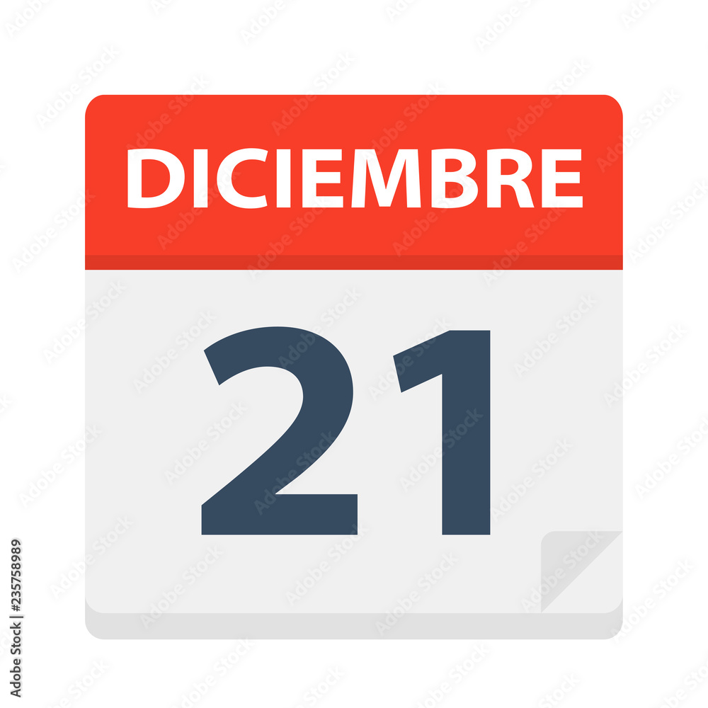 Diciembre 21 - Calendar Icon - December 21. Vector illustration of Spanish Calendar Leaf Diciembre 21 - Calendar Icon - December 21. Vector illustration of Spanish Calendar Leaf