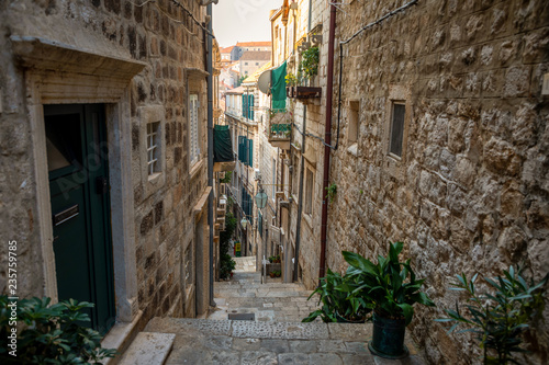Medieval narrow street in old town of Dubrovnik  Croatia