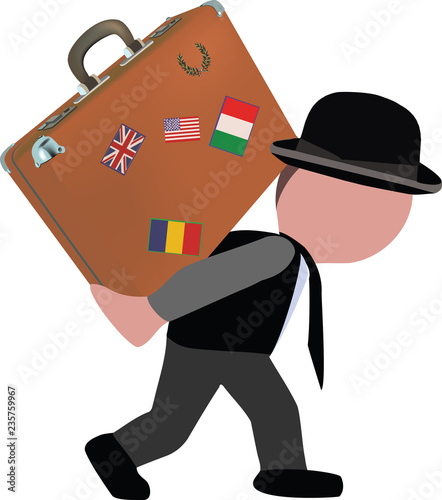 persona porta sulle spalle una valigia per il viaggio