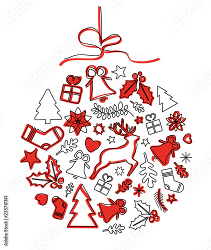 a Christmas ball from various Christmas objects with a greeting text