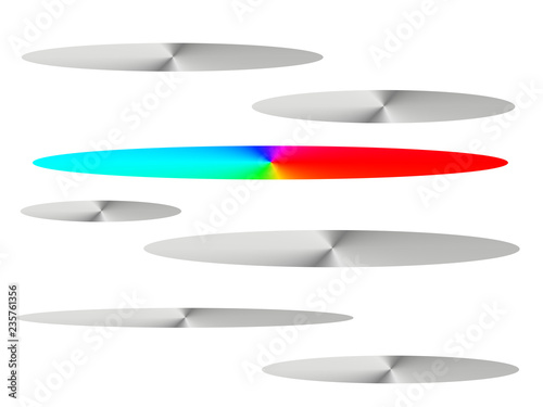 Silberne und bunte Elipsen auf weißem Hintergrund
