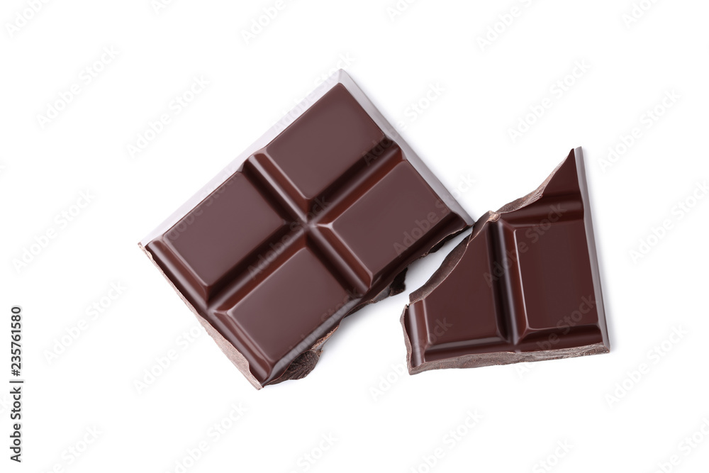 Chocolate pieces isolated on white background Chocolate pieces isolated on white background