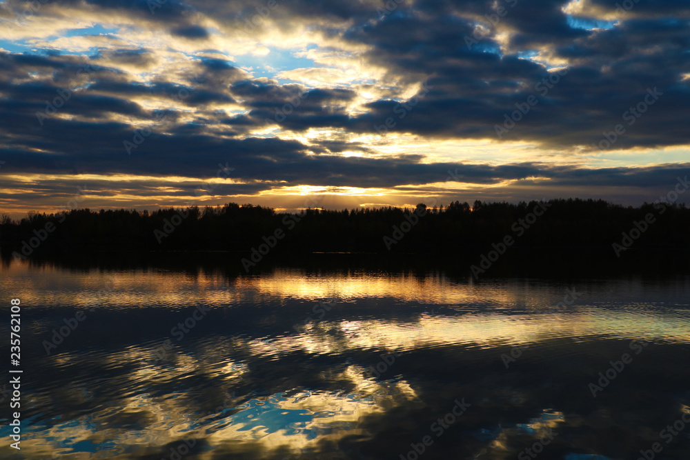 Image of a beautiful sunset on the lake, nature.