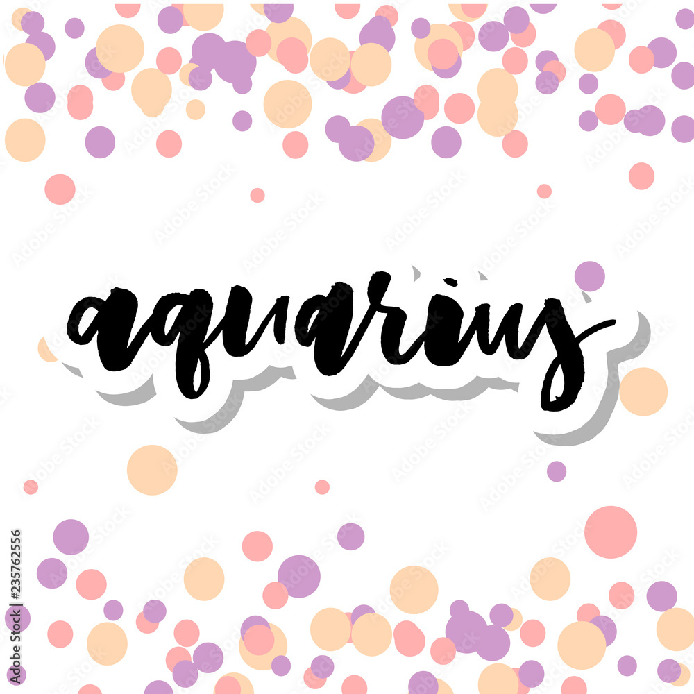 Zodiac Sign Aquarius Logo and Air Lettering with Aquarius Constellation Stars and Dates in Zodiac Circle - Black and Beige Elements on White Rough Paper Background - Vector Vintage Graphic Design