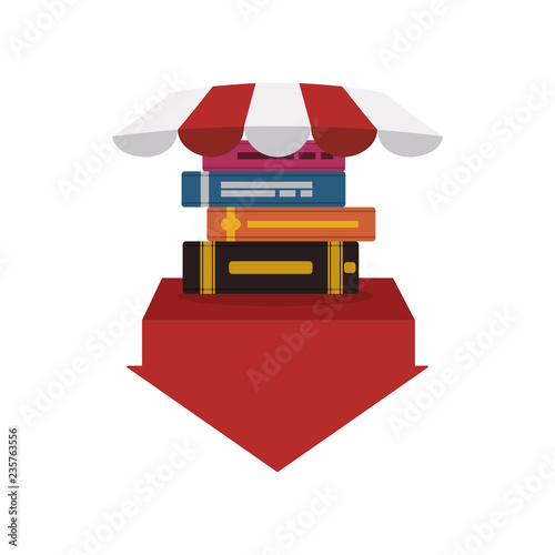 pile ebooks with arrow download and parasol