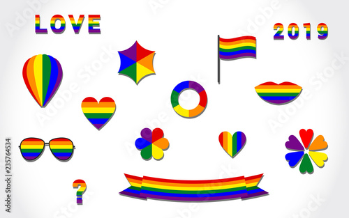 Rainbow flag set LGBT gay lesbian symbols