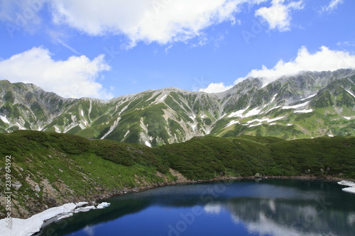 残雪が残る夏のみくりが池と立山連峰 © ziggy