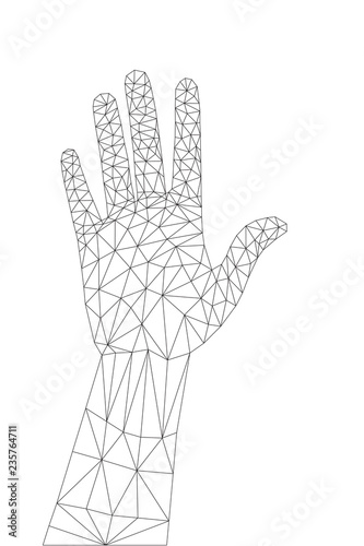 Abstract hand triangles mesh. Polygonal design.