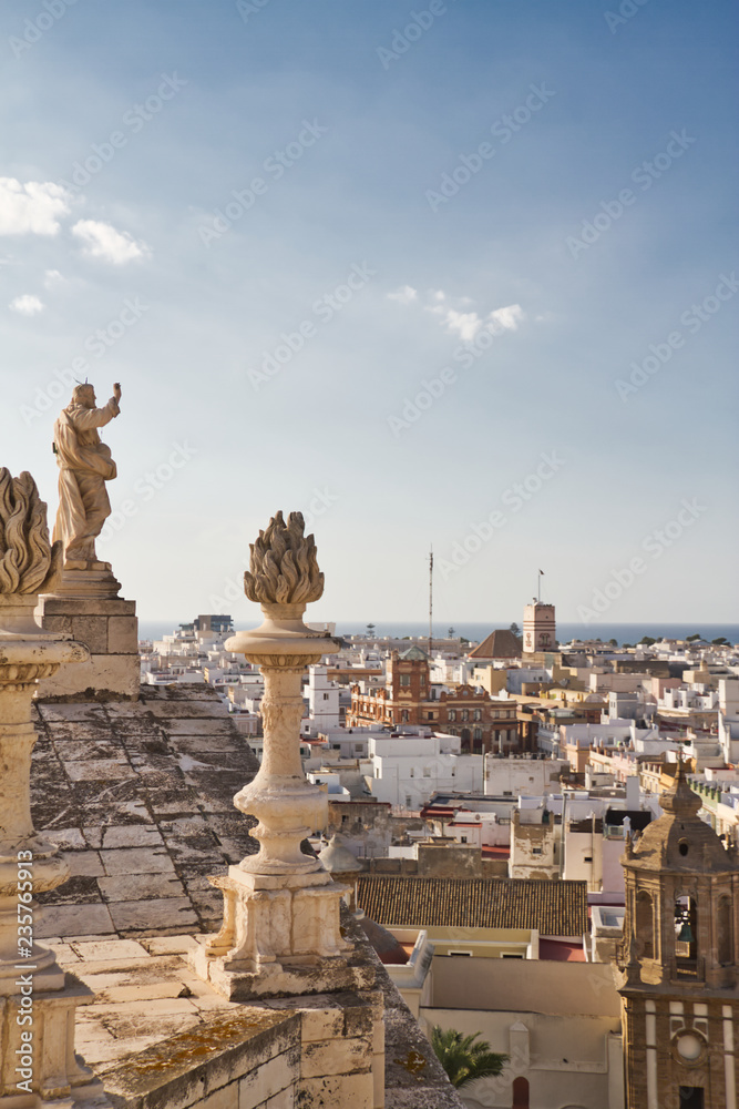 A view of the ancient city of Cadiz, Spain as seen from the top of the city.