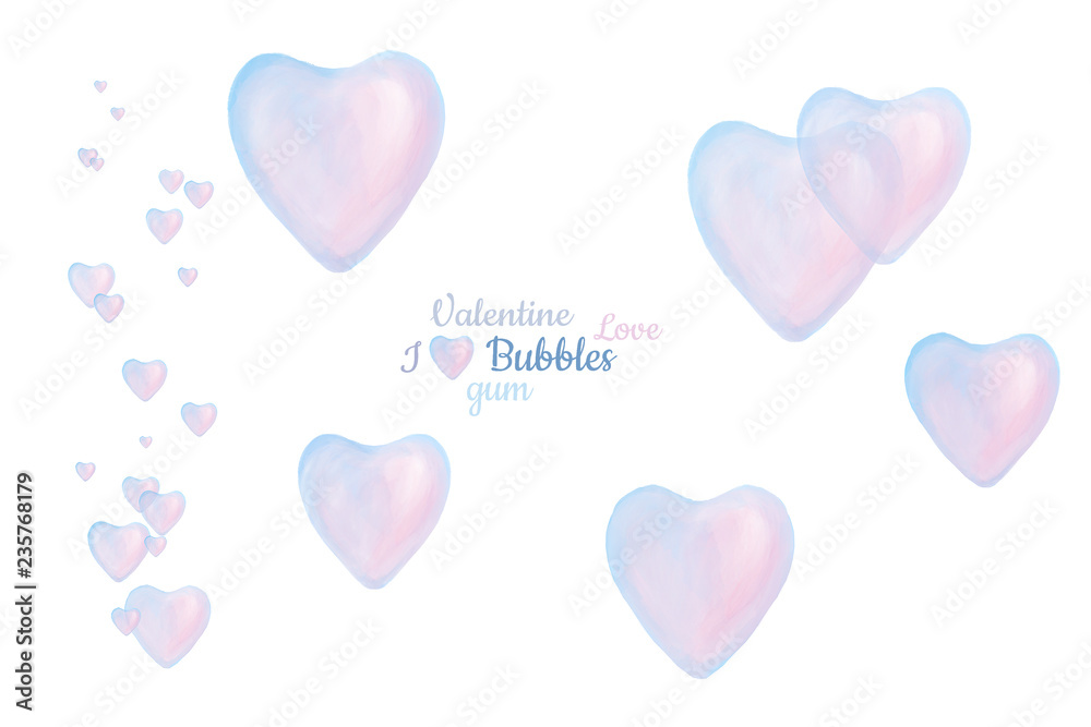 Hand drawn bubbles in heart- form  on white background. Small clip art love, romantic set