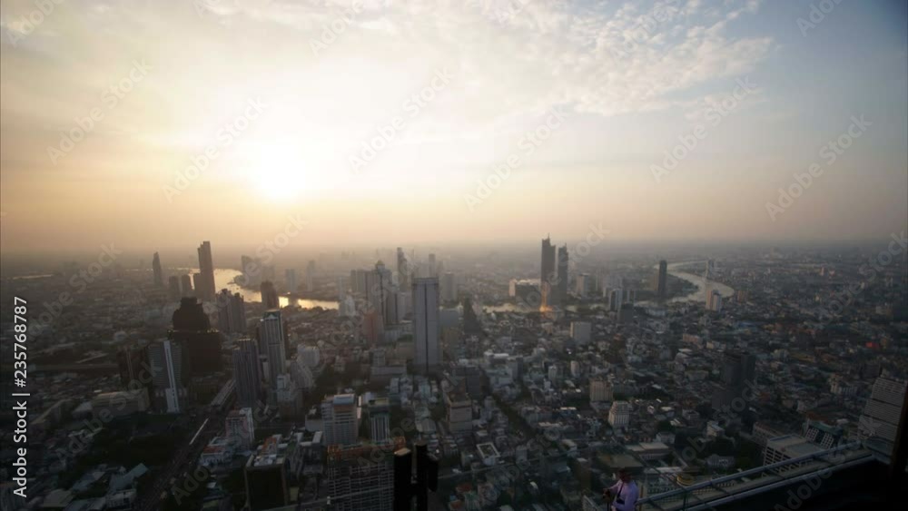 Sunset, Dusk to night, Aerial view of Bangkok's city, Thailand, Time lapse. Sunset, Dusk to night, Aerial view of Bangkok's city, Thailand, Time lapse.