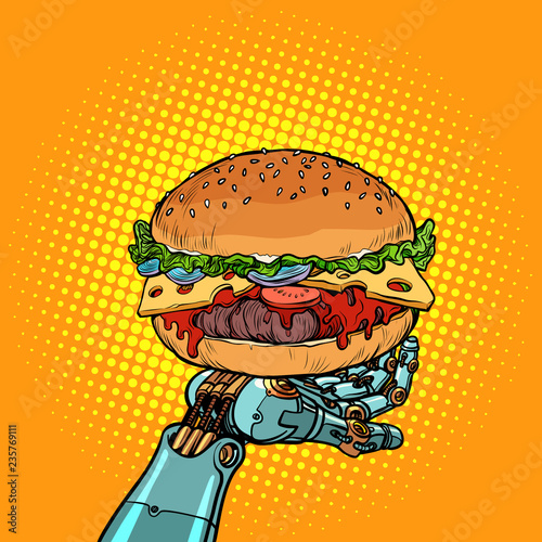 Burger on a robot arm