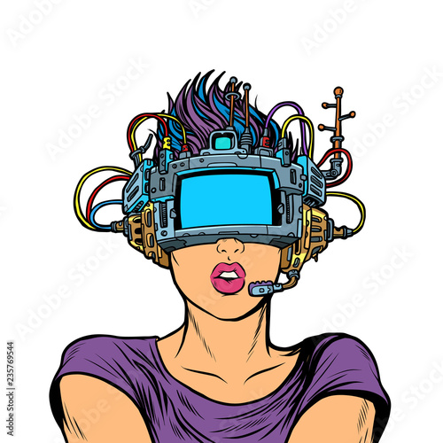surprised woman in vr glasses. Isolated on white background