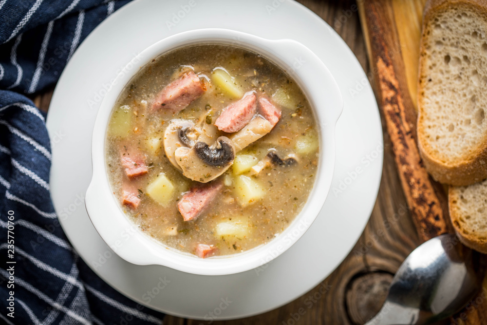 The sour soup made of rye flour. The sour soup made of rye flour.