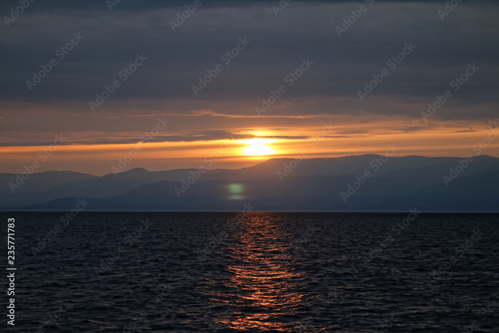 Sunset over lake Baikal