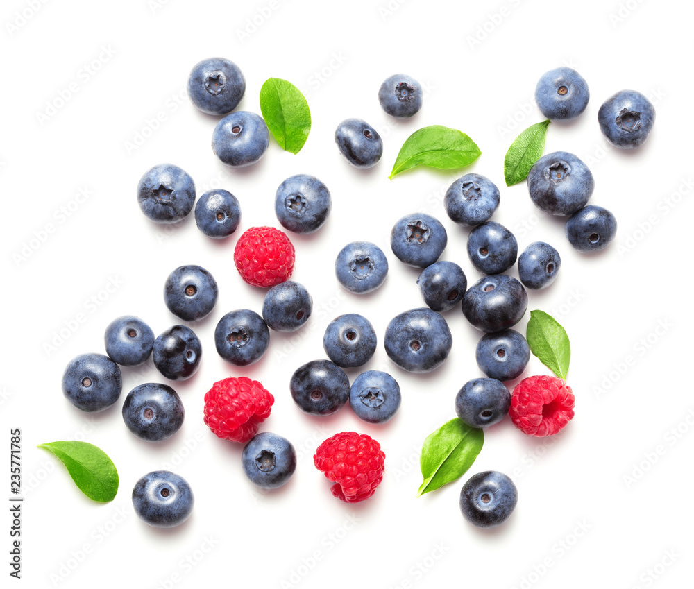 blueberries with raspberries isolated on white bacgkround blueberries with raspberries isolated on white bacgkround