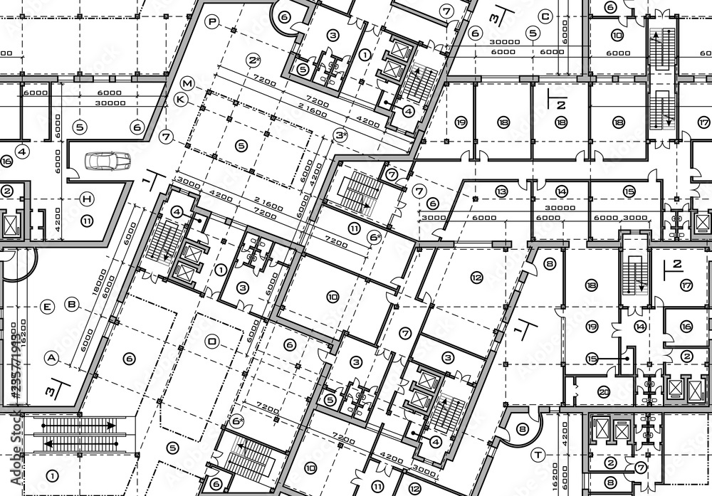 Seamless plan of building blueprint. Top view of vector architectural