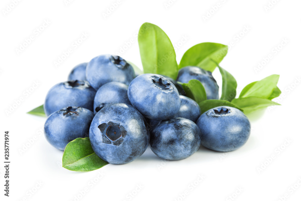 blueberries with leaves isolated on white background blueberries with leaves isolated on white background