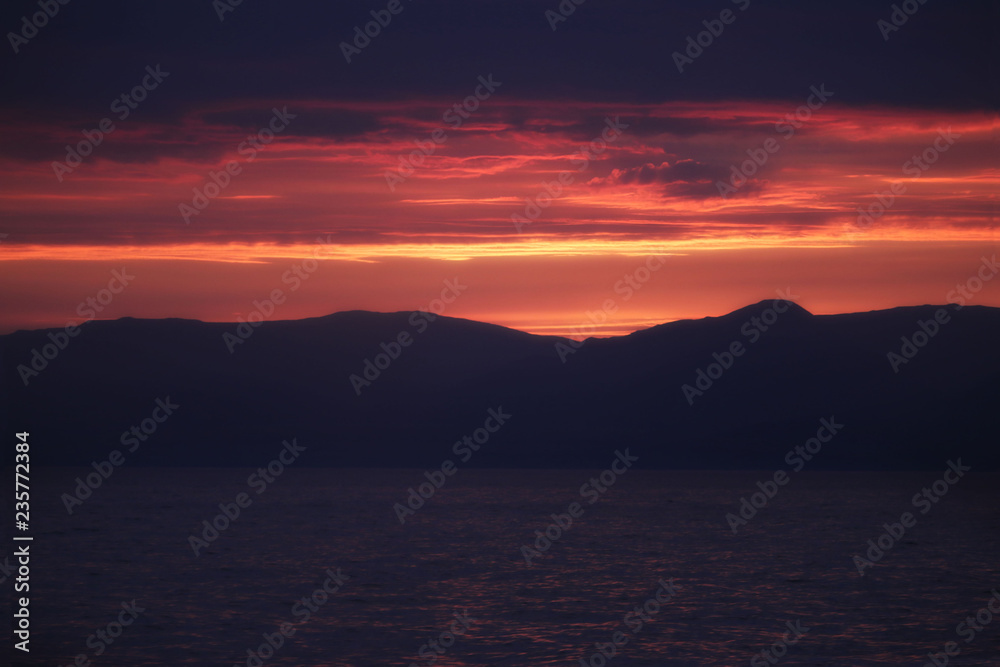 Sunset over lake Baikal