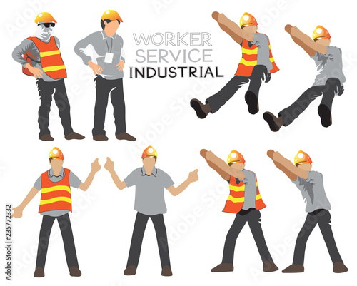 Worker service industrial construction cartoon vector character acting design art illustration set 1