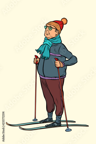skier middle-aged man, Hiking skiing