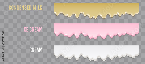 Liquid condensed milk, ice cream and cream. Seamless pattern. Vector repeat texture of the products