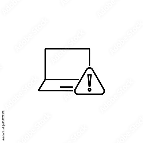 computer with caution symbol line black icon on white background